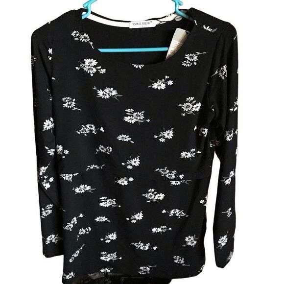 Smallshow Nursing top breast feeding black floral long sleeve New size Small - Picture 1 of 6